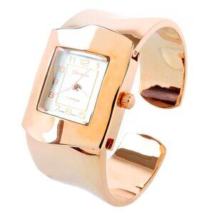 Rose Gold Square Face Shiny Bangle Cuff Watch